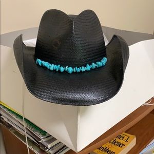 Charlie 1 Horse Black Straw/Turquoise cowgirl Hat